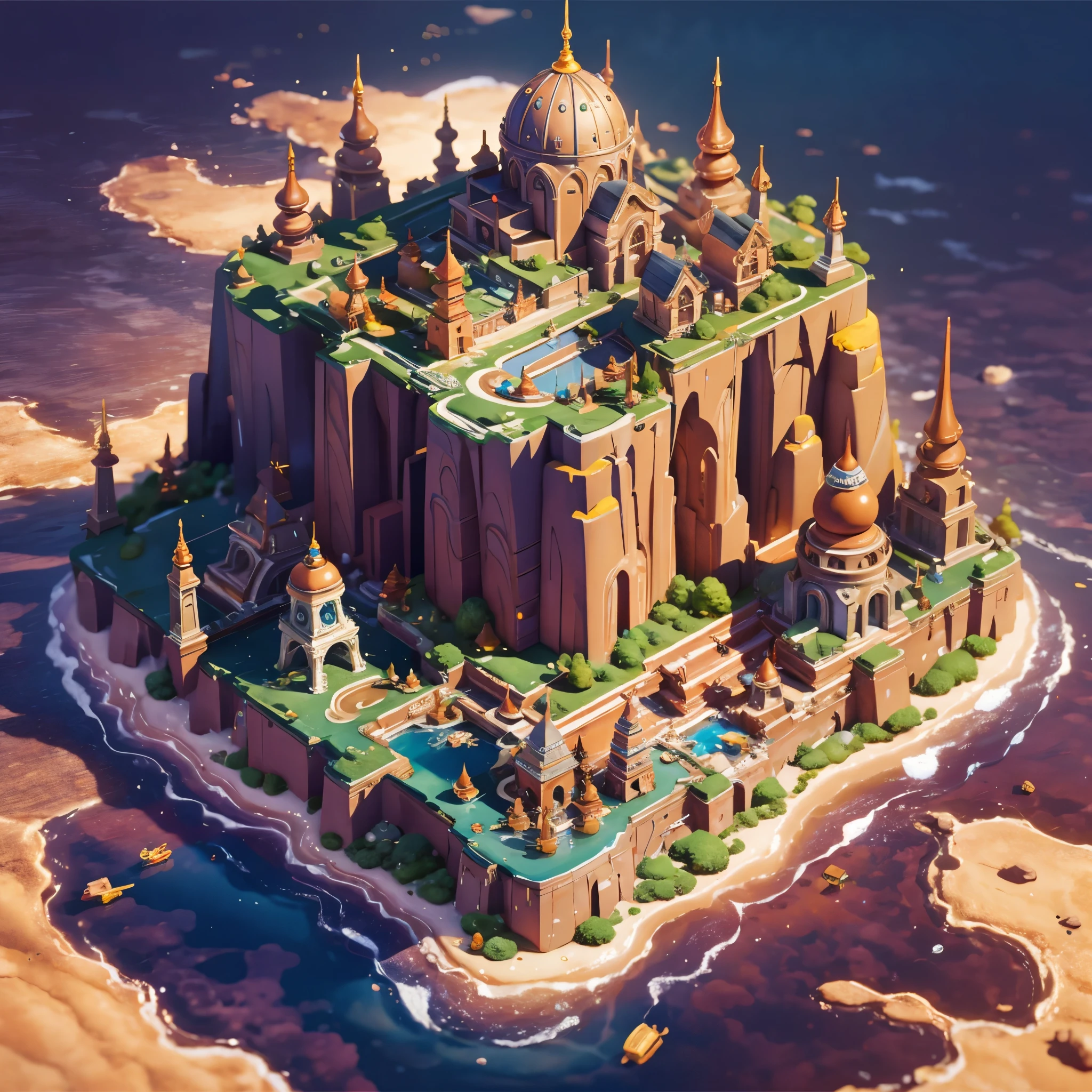 3d isometric view of fantasy island, Crystal,