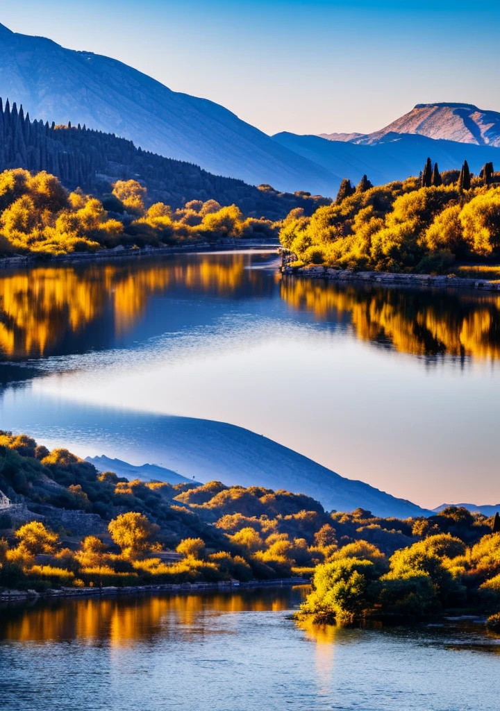 Cities of ancient Greece,architecture,river, morning,wood,bird,Mountain,ion column