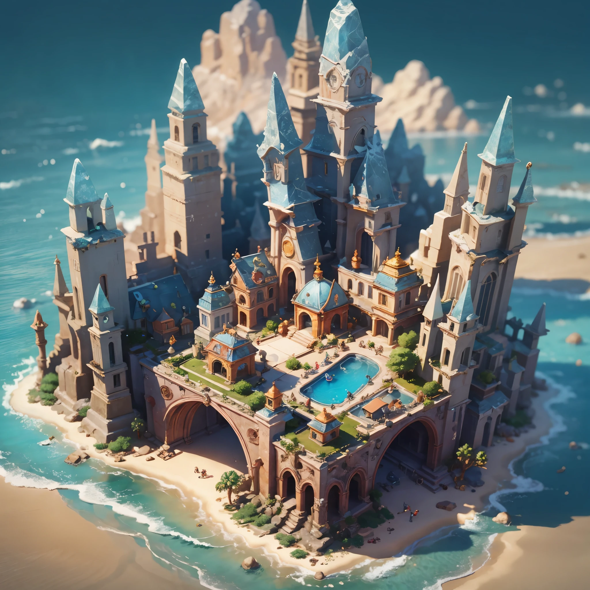 3d isometric view of fantasy island, Crystal,