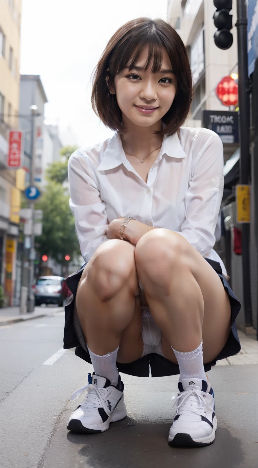 smile、white lace underwear、Draw so that the crotch of the underwear is visible