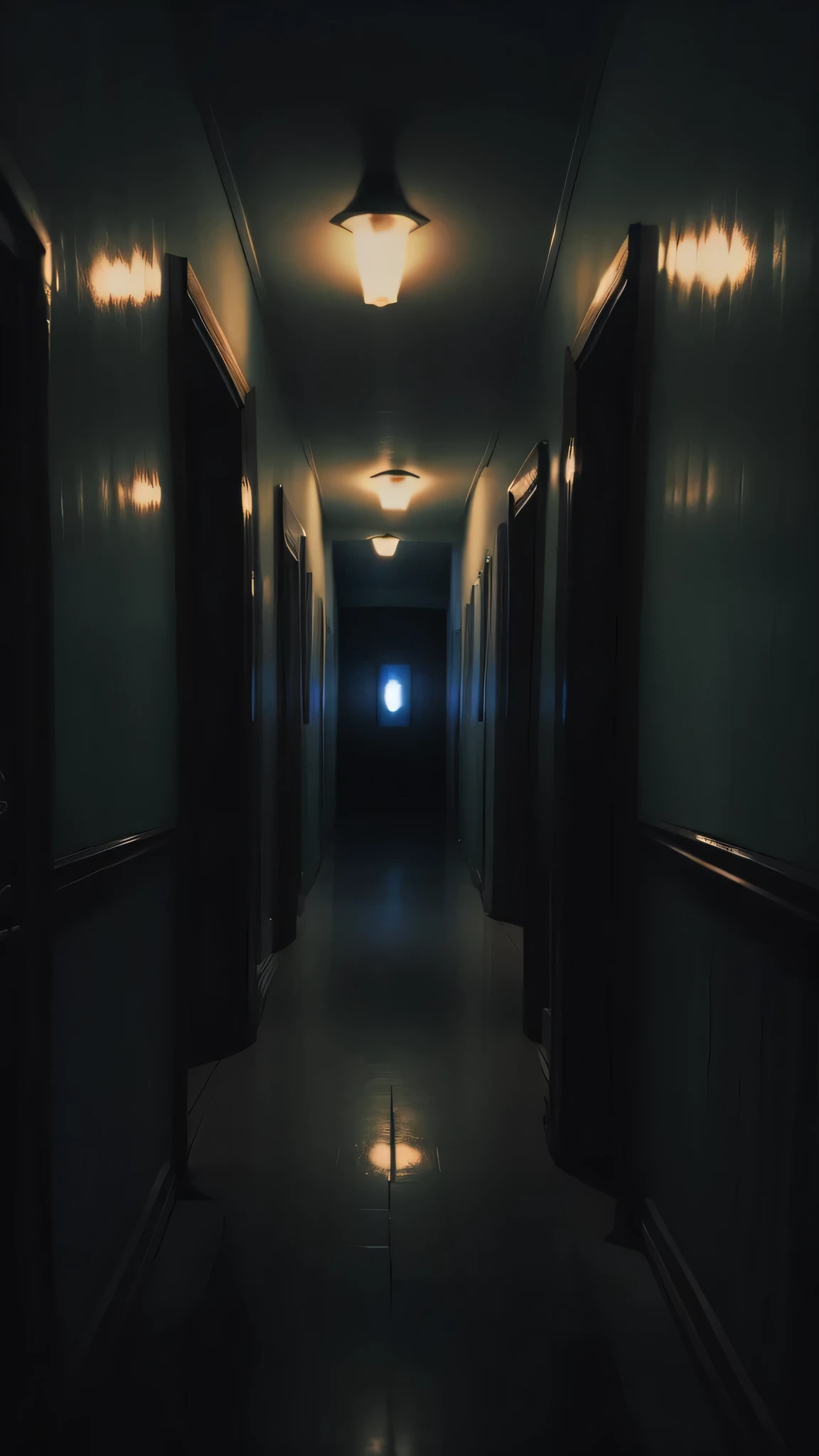 couloir, dark light ambiance, main sur la porte