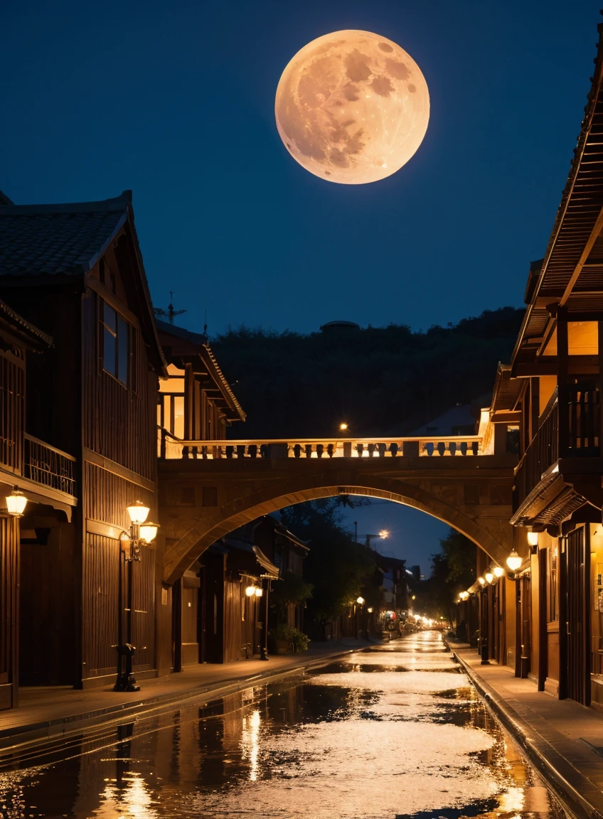 A beautiful dress in a wide area outside the place. There&#39;s a full moon. 