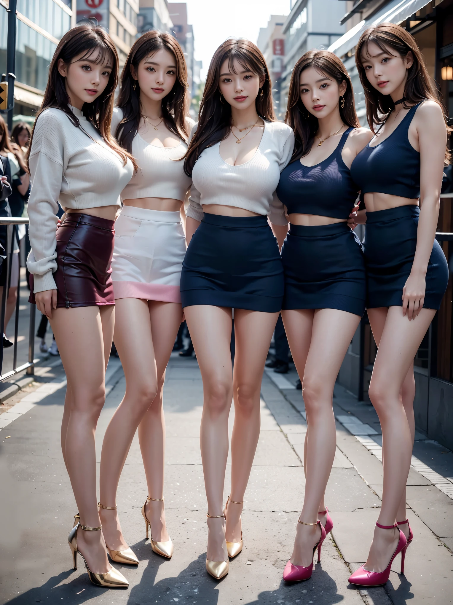 ミニスカート 集合写真 ミニスカートの女性たちが写真撮影のためにポーズをとっている - SeaArt AI