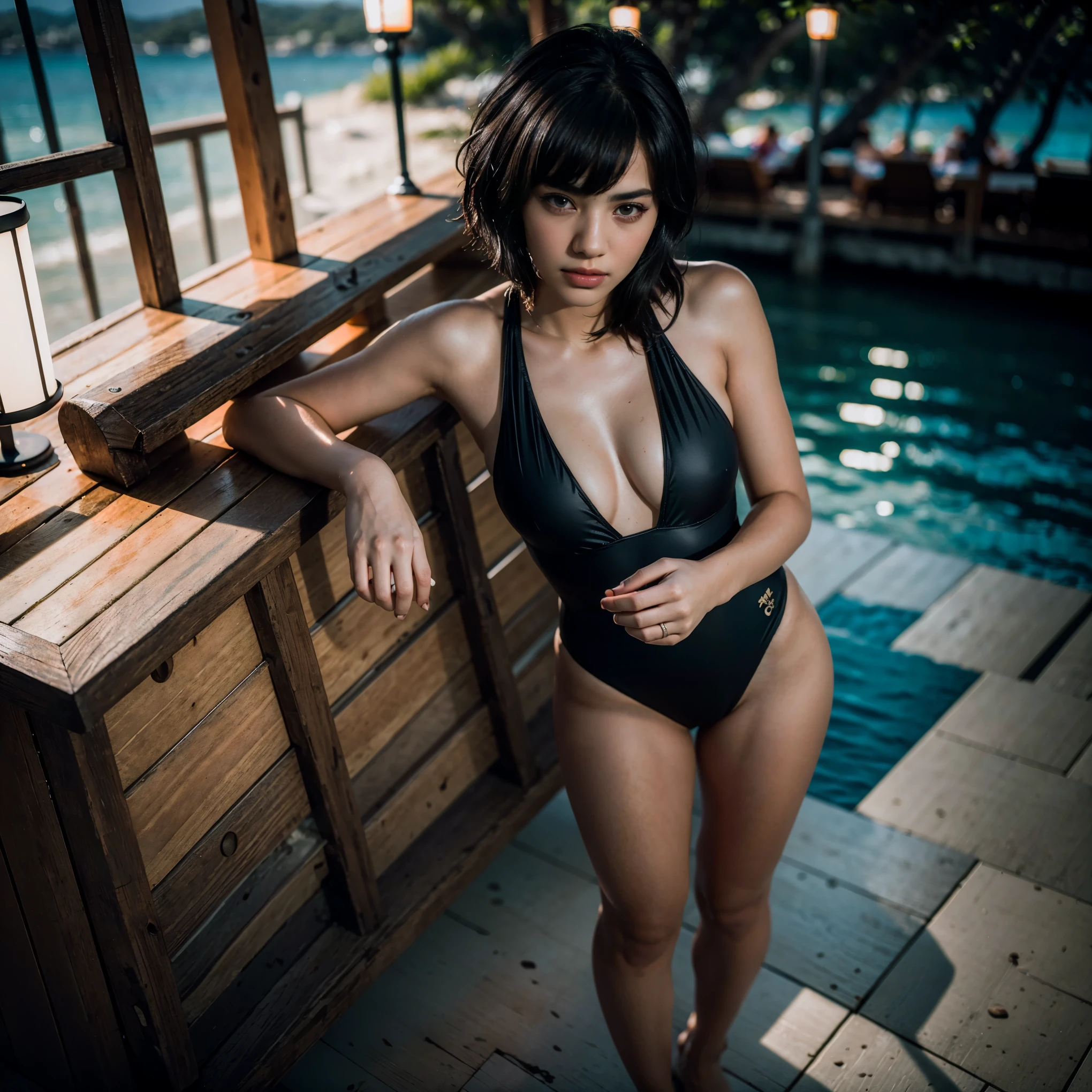 (masterpiece:1.1), (8k:1.1) 25 year old woman, bob haircut, sunglasses, bikini, beach,