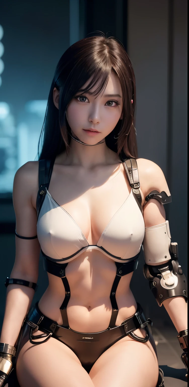 highest quality、masterpiece、Super high resolution、(Photoreal:1.4)、((beautiful girl:1.6)), 全身cyborg少女1体、、no human、((The only skin part is the face)), glowing eyes、((Lots of split metal chest protectors)), Metalrobot、((全身が戦闘robotの体))、((ボディパーツはrobotパーツ:1.8))、((The internal mechanisms of the chest are exposed)), ((Mechanical chest armor with LED indicators and meters)), robotの腕と脚、((露出したMetal骨格 of the abdomen))、頸部のMetal骨格、Under repair、destroyed body、Metalメカニカルブラ、全身Metalスキン、metal bodysuit、全身を覆うMetal鱗、Metal製のボディ、全身Metal、beautiful girl、prosthetic hand、prosthetic leg、全身cyborg、露出したMetal骨格、asian beauty、cyberpunk、steampunk、Inside a futuristic space battleship、Research room、Complex 3d rendering beautiful porcelain profile ultra detailedd female type android face、dark brown hair、glowing skin、((Super realistic details))、Portrait、global illumination、Shadow、octane rendering、Metal、複雑な装飾のdetailed、日本のdetailed、very intricate details、realistic光、CG Society Trends、purple eyes、shining eyes、towards the camera、ネオンのdetailed、mechanical limbs、blood vessels connected to tubes、mechanical vertebrae attached to the back、cervical vertebrae mechanically attached to the neck、sit on top、Wires and cables connecting to the head、gundam、small led lamp、masterpiece、 Metalrobot、Metal製のボディ、全身Metal、prosthetic hand、prosthetic leg、全身cyborg、露出したMetal骨格、asian beauty、cyberpunk、steampunk、future city、Research room、Complex 3d rendering beautiful porcelain profile super detailedd female android face、cyborg、robot部品、150mm、Soft light in a beautiful studio、rim light、vivid details、gorgeous cyberpunk、Ren Hao、超realistic、anatomical、facial muscles、cable wire、microchip、elegant、beautiful background、octane rendering、HR giger style、8K、highest quality、masterpiece、enlightenment、very delicate and beautiful、 非常にdetailedなCG、unity、wallpaper、(realistic、Photoreal:1.37)、amazing、detailed、masterpiece、best quality、official art、Highly detailedd CG unity 8k wallpaper、absurd、incredibly absurd、、robot、silver beads、Full body Esbian、standing