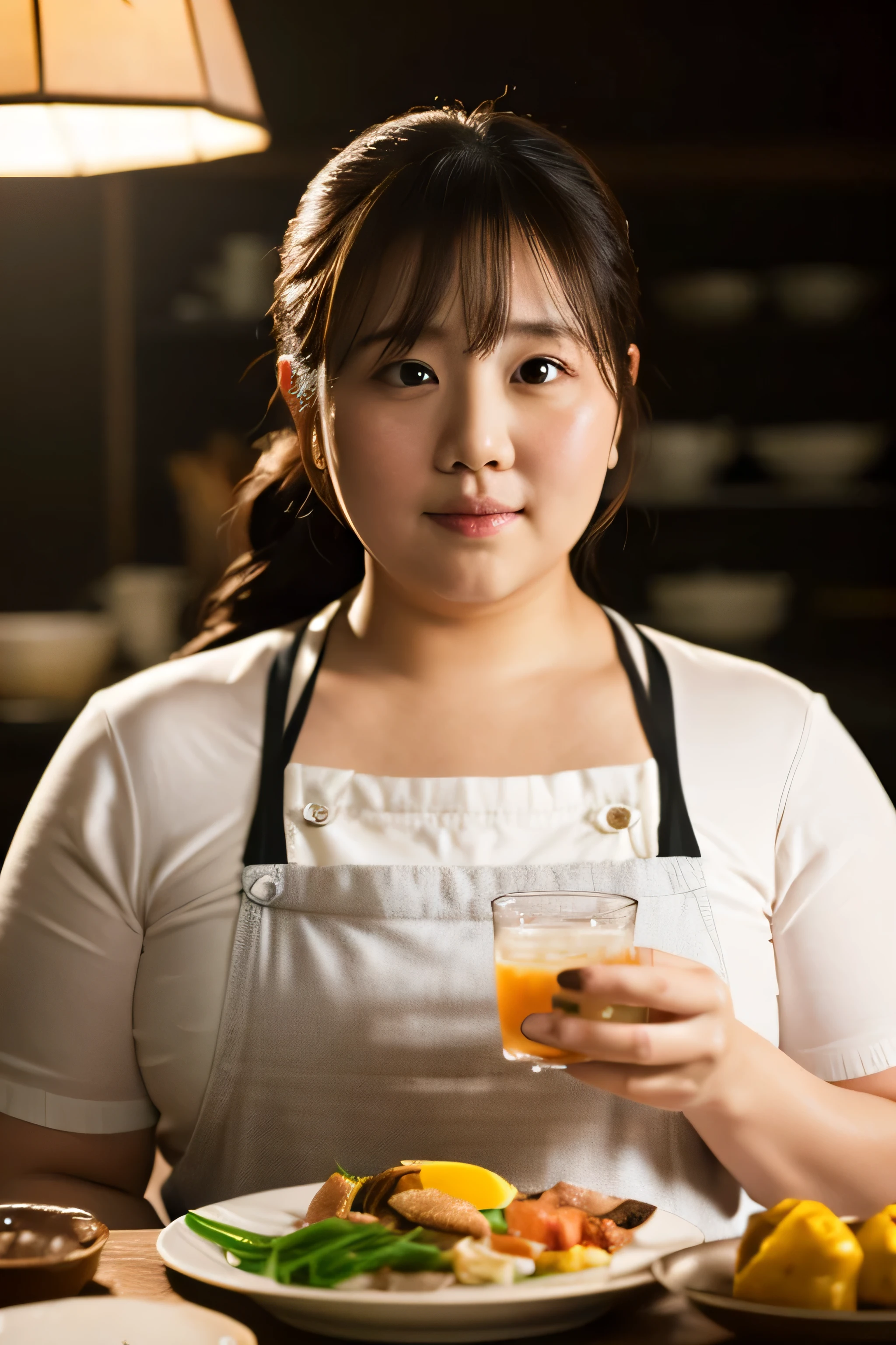 1 female, Overweight, chef, extremely fat, Chubby, Japanese, 4K, High resolution, masterpiece, highest quality, fine skin, sharp focus, (cinematic lighting)