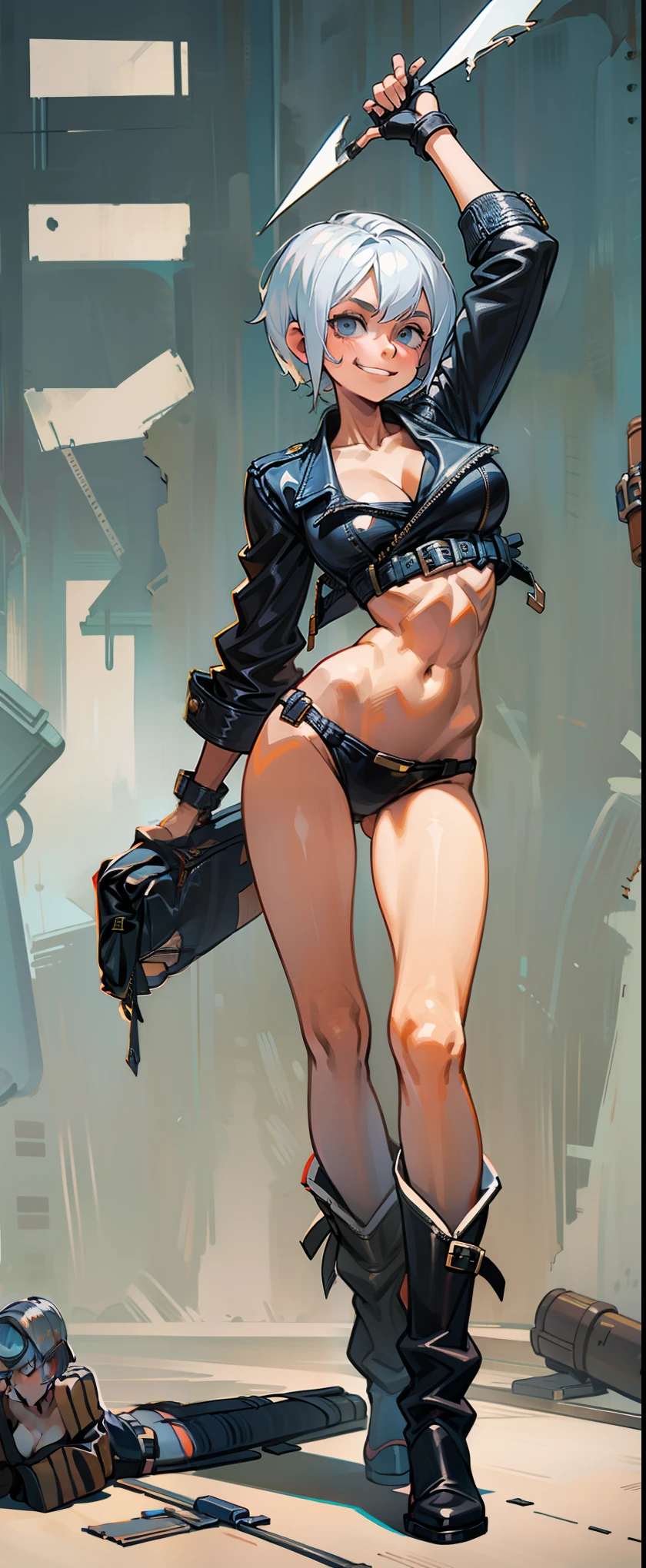 A (Ultra-Detailed) And Very Intricate ((Full Body Portrait)) Of A Caucasian Anime Manga Spy Goddess With Long Black Hair In A Ponytail, (Small Breasts), Standing In A ((Dynamic-Pose)), Holding A Futuristic Oversized Assault Rifle With A Silencer, She Is Nearly Naked Wearing A Sexy Fashion Bikini 👙 And A Long Dark Peacoat 🧥 With Futuristic (Sneakers) 👟 On Her Feet, Sassy Vigilante, (Exquisite Body), Iridescent Rainbow Glowing Particles Floating Everywhere, Soft Lighting, Vivid Lighting, (Highly Detailed Visual Depth), Sharp Camera Focus, (Maximum-Quality), 8kuhd, {Upscaled:4x}.