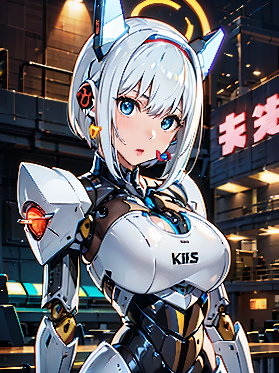 ((((alone:1.6))))、未来的な白い光沢のある重装甲robot suitを着た女の子が写真を撮る、perfect android girl, Gynoid cyborg heavily armored body, perfect anime cyborg woman, beautiful female android!, female robot, fully robotized girl, cute cyborg girl, robot suit, Girl wearing mechanical cyber armor, cyber suit, beutiful white girl cyborg, beautiful female android, beautiful girl cyborg、cute cyborg girl with short bob hair、Gravure Model Android Beautiful Girl、(laughter)、((Rounded white massive chest armor:1.8))、(((Mechanical headgear in both ears:1.6)))、(((robot girl)))、(((Beautiful Girls Android)))、(((Face waiting for kiss:1.6)))