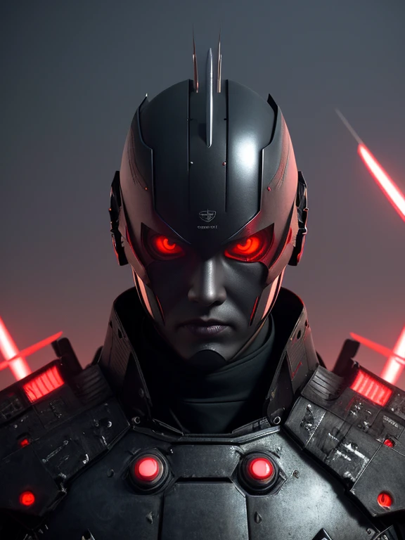 1 male,stern expression,red glowing eyes,samurai,whole body,electromagnetic blade,cyborg,cyber punk,realistic, sharp details, Intricでe details, ultra-realistic,digitally enhanced,3D References , 8K resolution, unapologetic grit, exposed exposed,sharp focus , UHD, 8K
