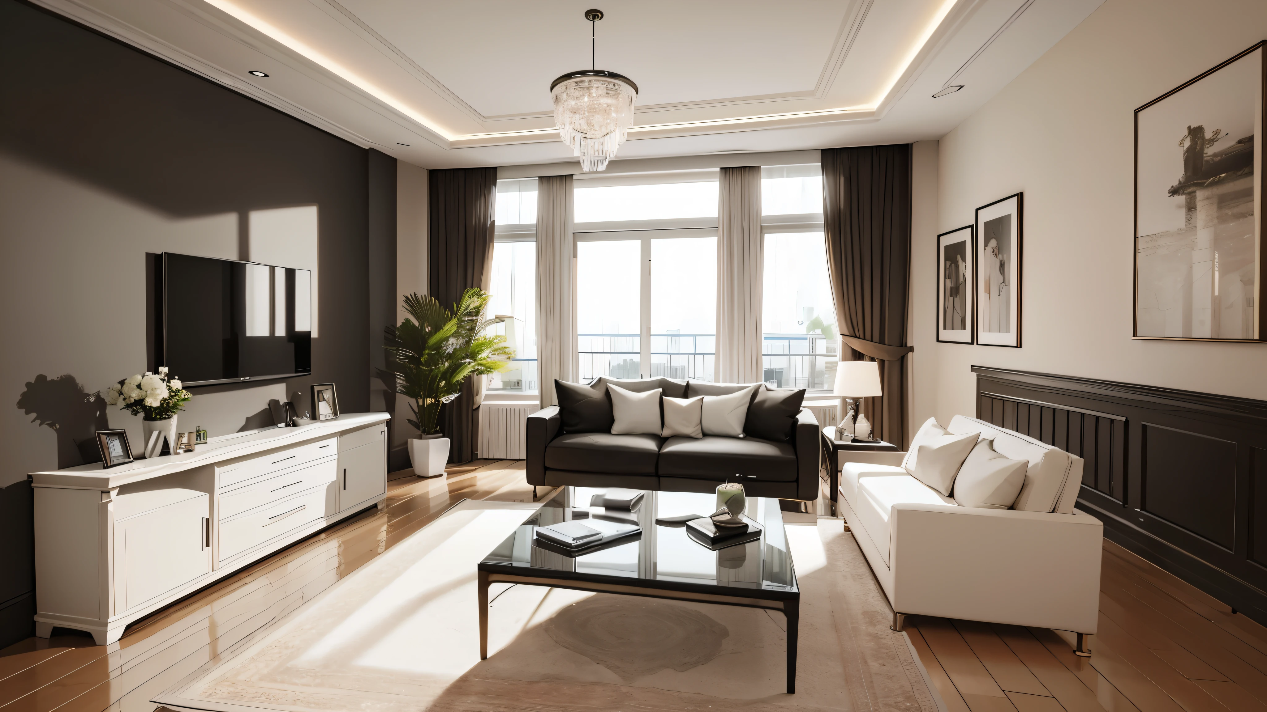 You are a famous interior designer、You have been asked to create a 3D image of a modern large room. Create a harmonious environment with modern and minimalist furniture. Including garden interior.
