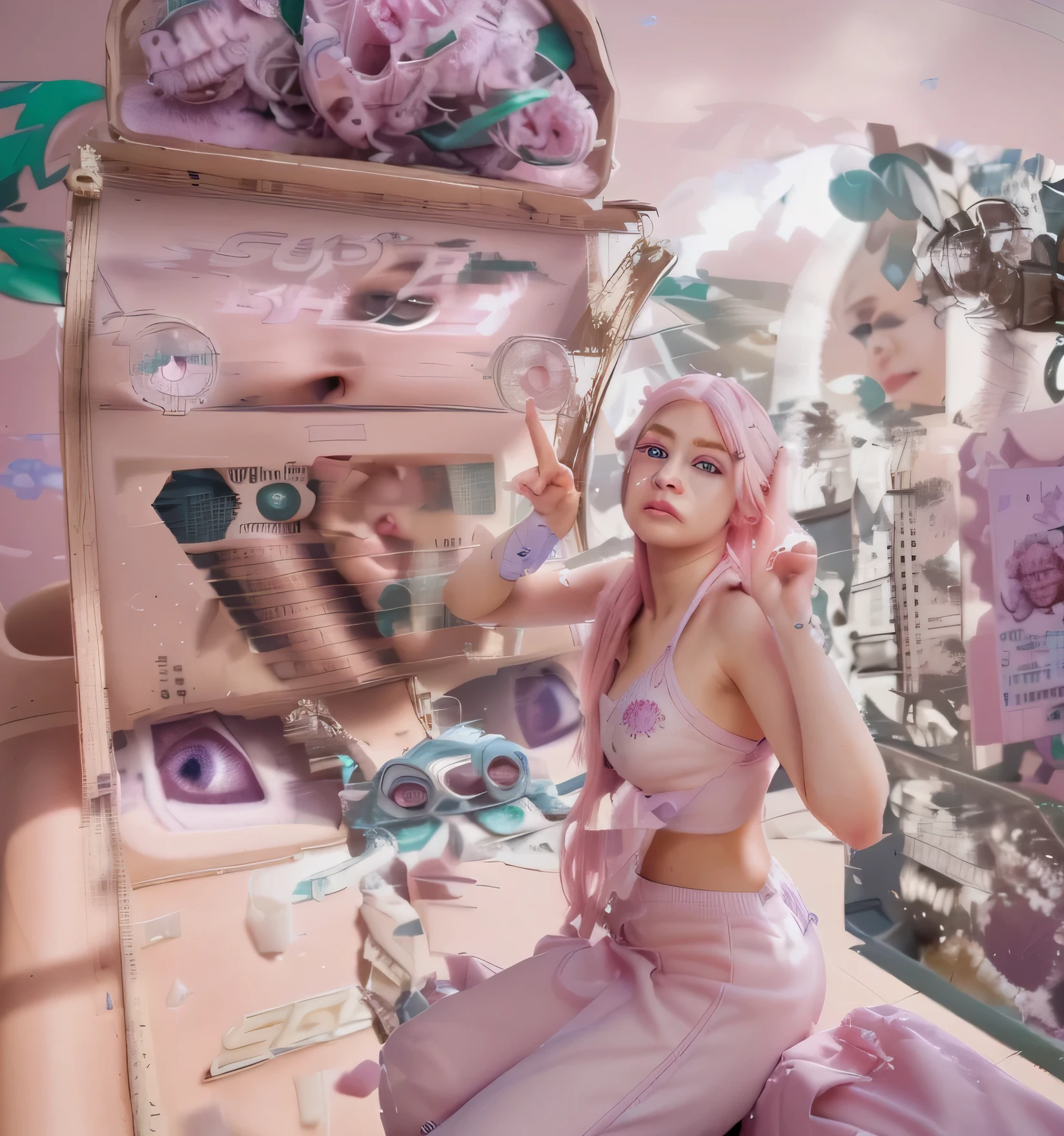 straight hair, baby pink hair, photorealistic, ultra-high resolution, intricate, hyper-detailed, cute, feminine, , depth of field, (detailed face: 1.5), (outlined iris), (perfect eyes), 8K, gorgeous, (masterpiece: 1.2), (best quality: 1.2