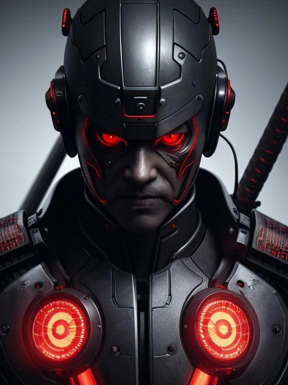 1 man,severe expression,glowing red eyes,samurai,full body,electromagnetic blade,cyborg,cyberpunk,realistic, sharp details, Intricでe details, ultra-realistic,digitally enhanced,3D References , 8K resolution, unapologetic grit, exposed exposed,sharp focus , UHD, 8K