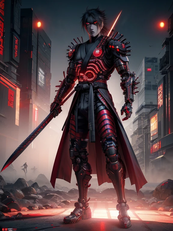 (extremely detailed 8k wallpaper),a medium shot photo of a fearful necromancer, intricate, high detail, dramatic A very detailed photo of a cold cyberpunk futuristic mob ninja with SCFI body armor, tk_char, award-winning imagery, realistic, female, full body, 16k
