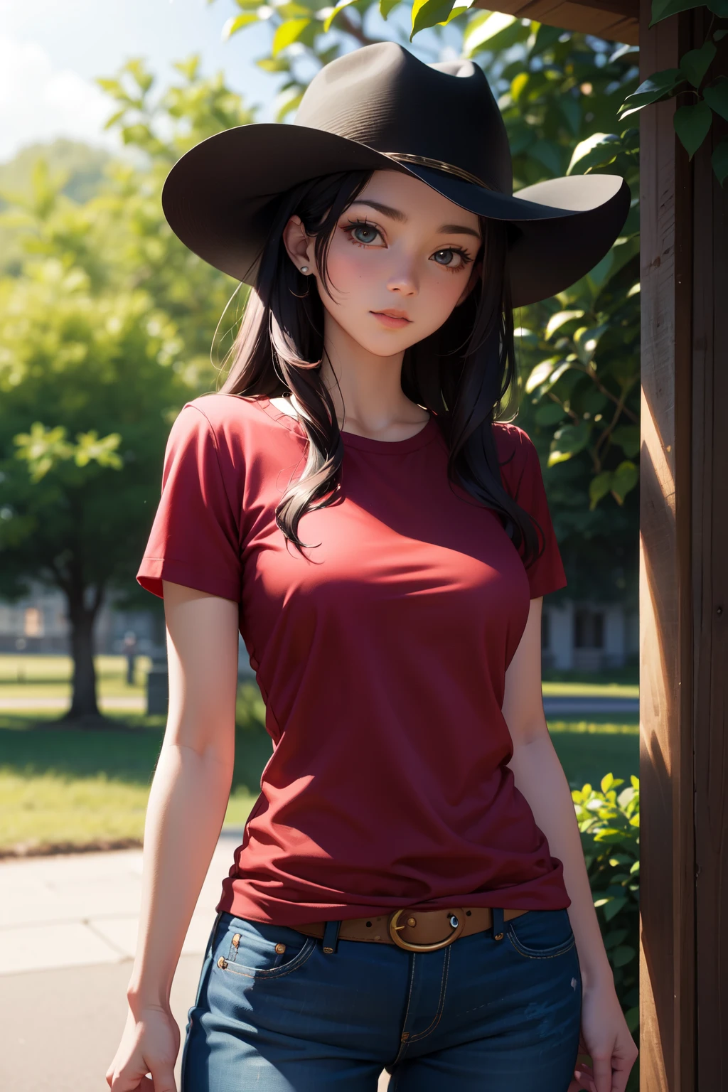 Cowgirl, Red shirt,