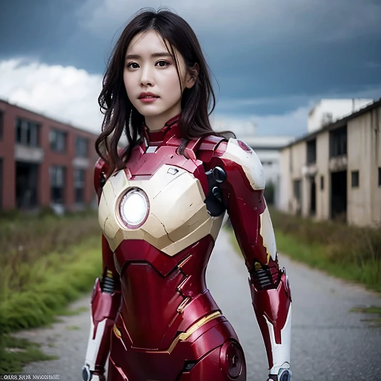 8K, realistic, Charm, very detailed, a 20 year old girl a sexy and Charm woman inspired by Iron Man wearing a shiny Iron Man mech. She dresses with sexiness and confidence, (((Ironman)))perfectly interpret&#39;strength and charisma. Against the backdrop of an abandoned warehouse, It creates a unique atmosphere that highlights her courage and perseverance.. The cloudy sky adds tension and mystery to the whole scene. This high quality, High-quality images bring you a shocking visual experience. Detailed abandoned warehouses and shiny mechs are a sight to behold.. OC rendering, dramatic lighting, Award-winning quality