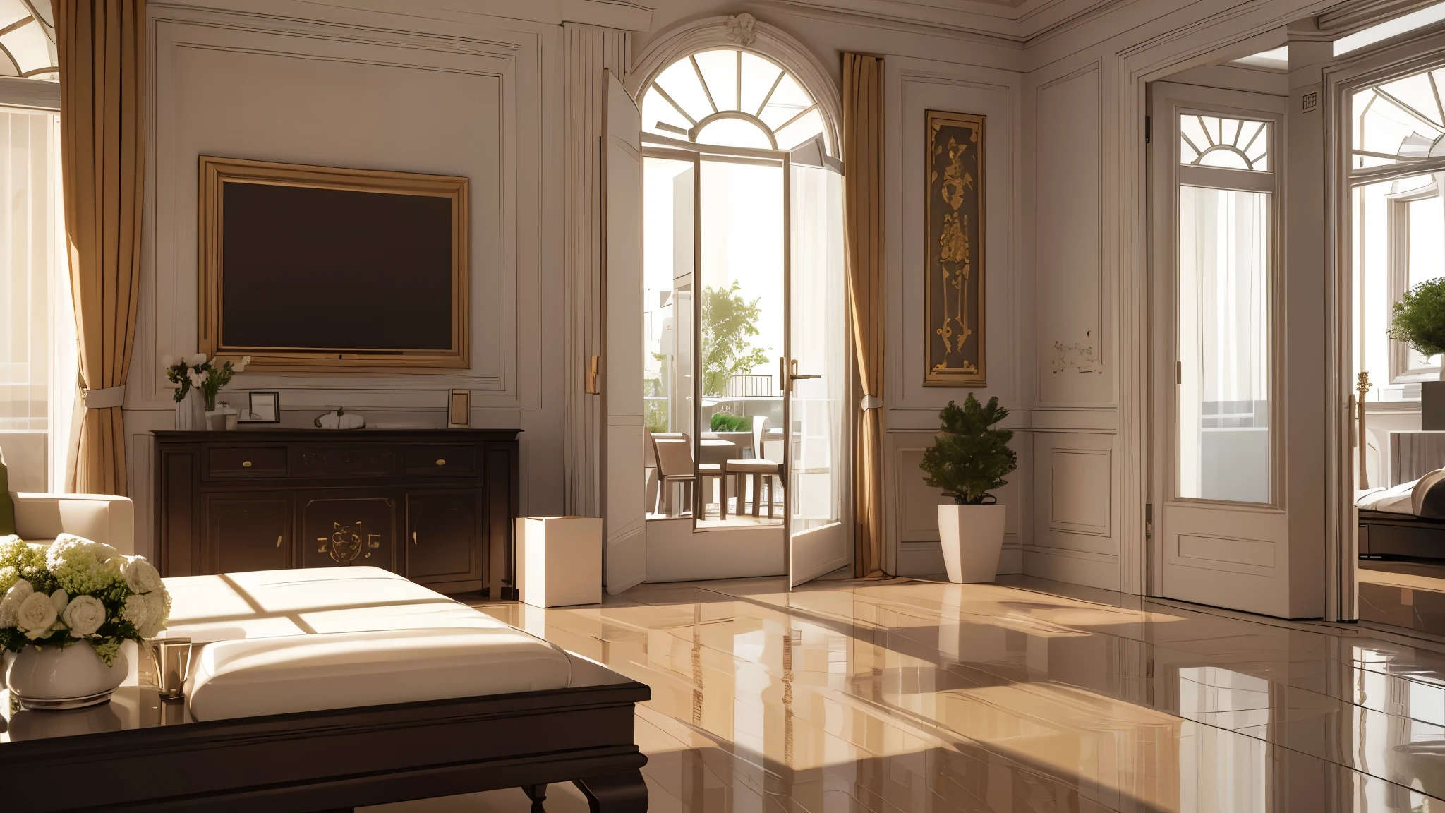 You are a famous interior designer、You have been asked to create a 3D image of a modern large room. Create a harmonious environment with modern and minimalist furniture. Including garden interior.
