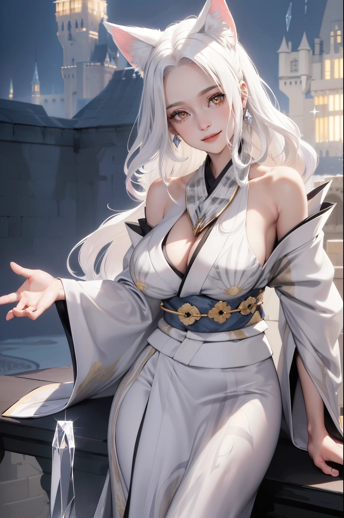looking from above,((best qualtiy)),((tmasterpiece)),(the detail),1girll,She wore a revealing white dress。The dress exposes the shoulders and navel,Fits the body,It beautifully accentuates its curves。Her skin was as white as ivory,Soft and smooth to the touch。Her branded hair is straight and shiny。Her long hair ran down her back,Make her figure look more beautiful。Her eyes were big and deep indigo。Her lips are painted with cherry-colored lipstick,Plump and raised。Her figure is somewhat mysterious,looking at viewert。She is in a minimalist、Simple and stark white room。Her face was beautifully trimmed,Her eyes and nose are clear。The big black eyes are attractive,It exudes a deep and subtle light。Her hair was long and shiny,Her ethereal beauty further enhances her charm。Her mouth is small,Well-shaped lips sparkle。Her skin is smooth,Tremendously beautiful,Almost silky。Her breasts and buttocks were large,The slender waist has a smooth line,The are beautiful。,(,,,),long drooping,long drooping,Abs,Wear white stockings