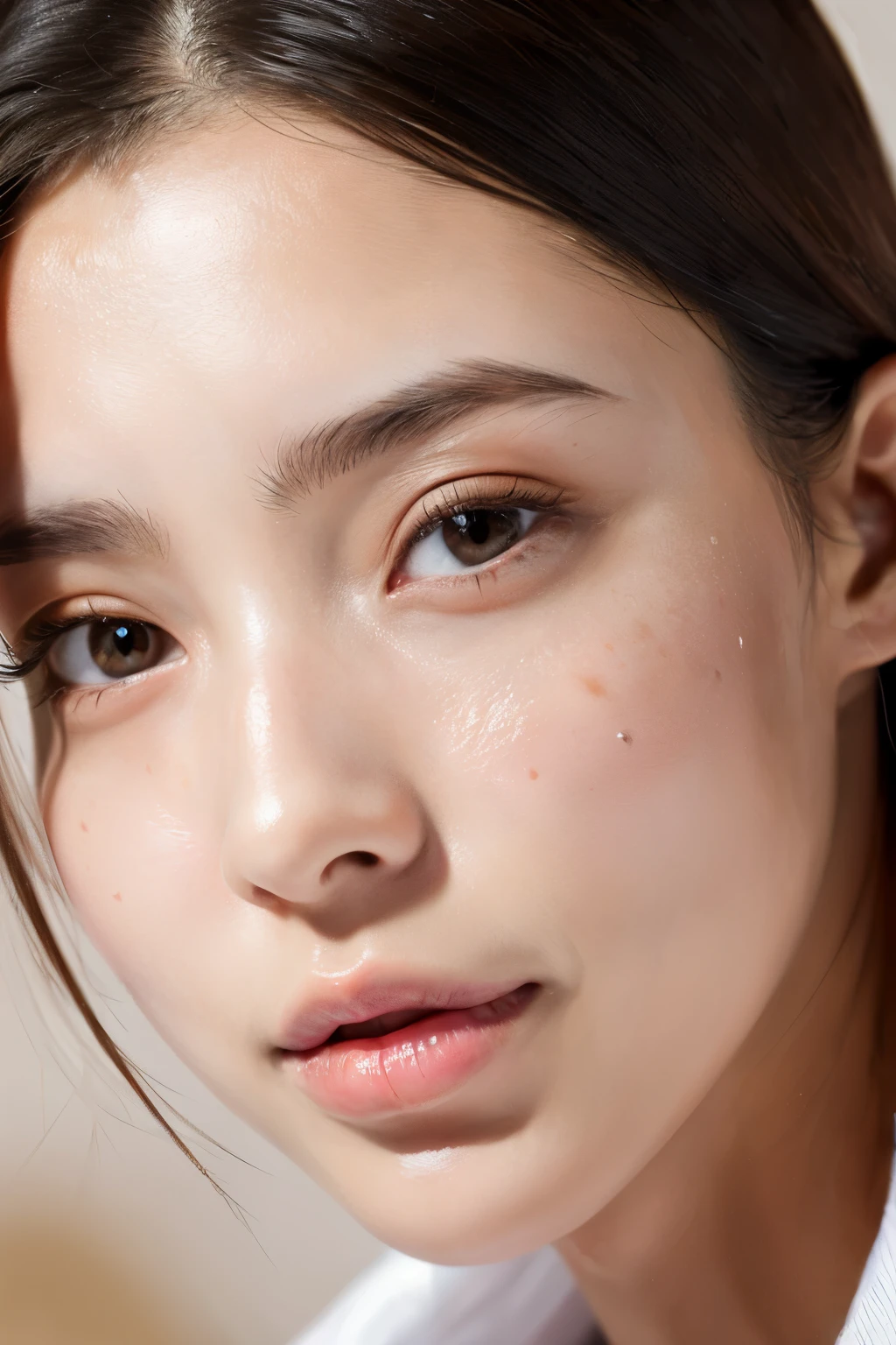 ((((upper body shot)))),(((((Nude))))),((((nipples)))),(((sagging breasts))),Ultra-high resolution,big eyes,Japanese,(forehead),(a girl),(1 girl),(()),((cute)),pretty,earring,((facing at viewer)),necklace