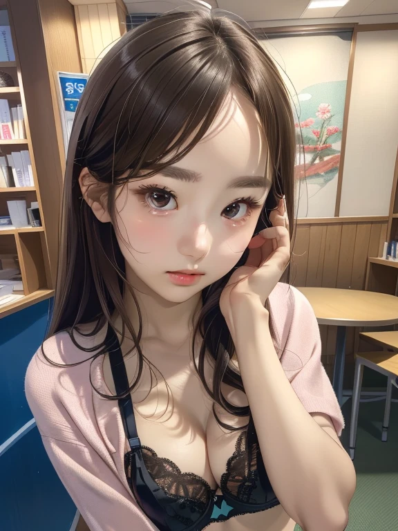 (beautiful face),(realistic face, perfect eyes,1.1),analog style,RAW,real life photo,medium quality,normal aesthetic,break,1girl,(japanese girl:1.1),(round face:1.3),break,valley of the chest,break,(intricate underwear),