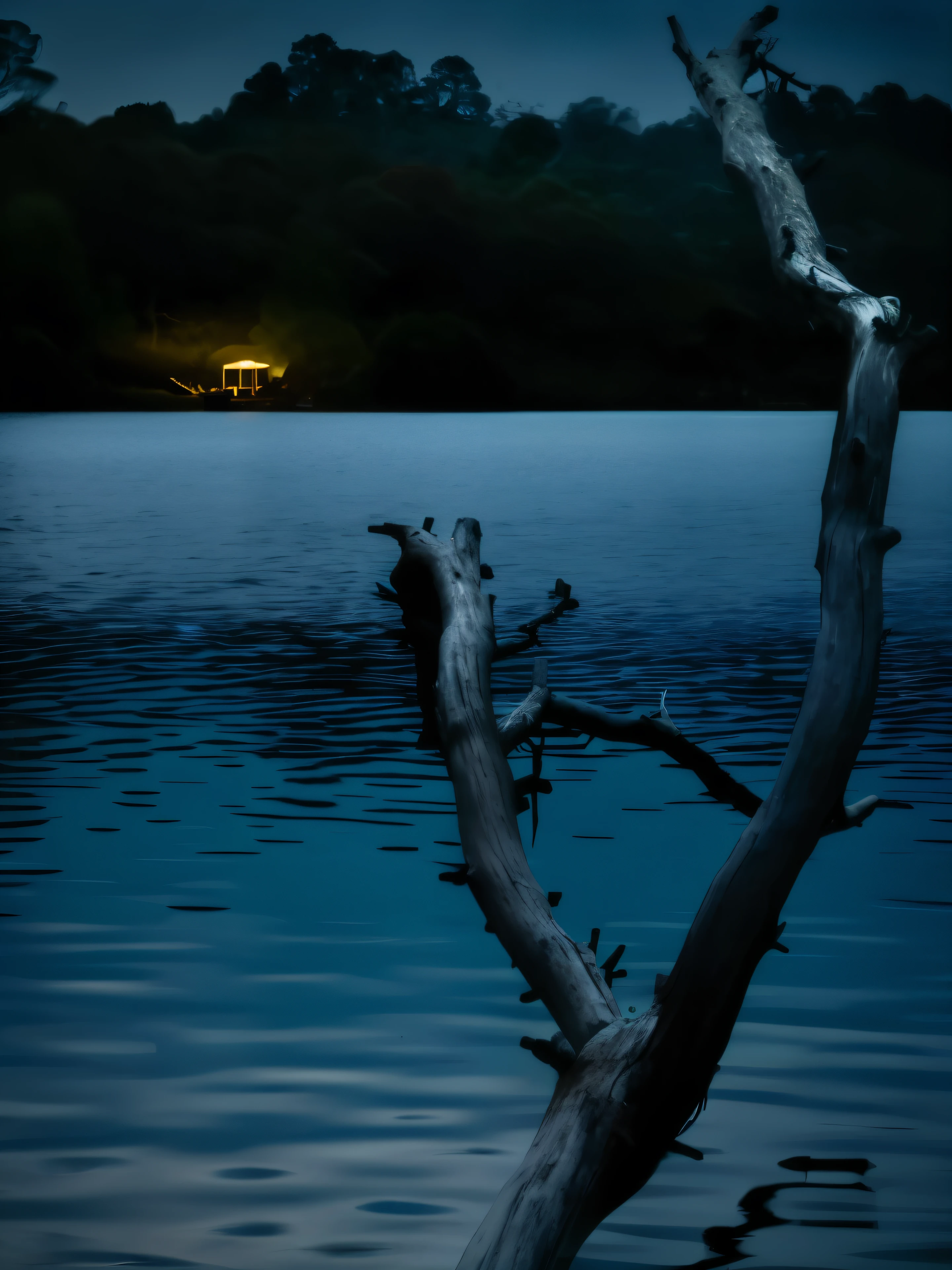 there is a tree that is sitting in the water, dimly lit scene, scenic view at night, eerie glow, night time photography, inspired by Gregory Crewdson, moody night time scene, taken with canon 5d mk4, nighttime nature landscape, dark setting, low-key, night, photography at night, isolated. Sharp details 8k