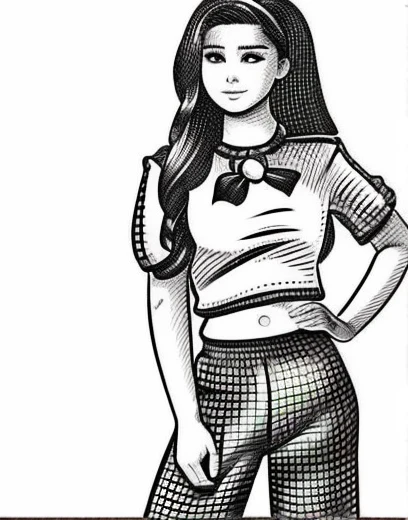16 year old teenage woman. Morocha. Short stature. Cabello negro con dos colitas. Cuerpo delgado. Buen cuerpo campera recortada. Abdomen desnudo. Hip pants. Pierna gruesas.