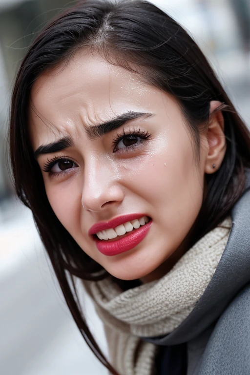 1 girl,pieces fly,,award winning photos, very detailed, Close ~ eyes、bring the eyes into sharp focus, nose and mouth,face focus, super close up of face、 35 years old,black hair、symmetrical face,realistic nostrils、angle from below、Elongated C-shaped nostril NSFW,(sharp nose)skin shining with sweat、shiny skin,(wrinkles between eyebrows))(cum on tongue)、deep kiss、((thin eyebrows))oily skin、Shiny radiant skin、double eyelid、wet and shiny tongue、Beautiful face woman with wet tongue full of foam、Beautiful woman、medium hair,shortcut、(Winter Street、long coat、sweater、scarf)、You can see the night sky、Shibuya Center Street at night、natural makeup、(o-face)(painful face)、I can't breathe、suffocating expression、frowning、((Wrinkles between the eyebrows))(Eyes moistened with tears)((sweat))、Skin shiny with sweat, grimacing expression:1.4,