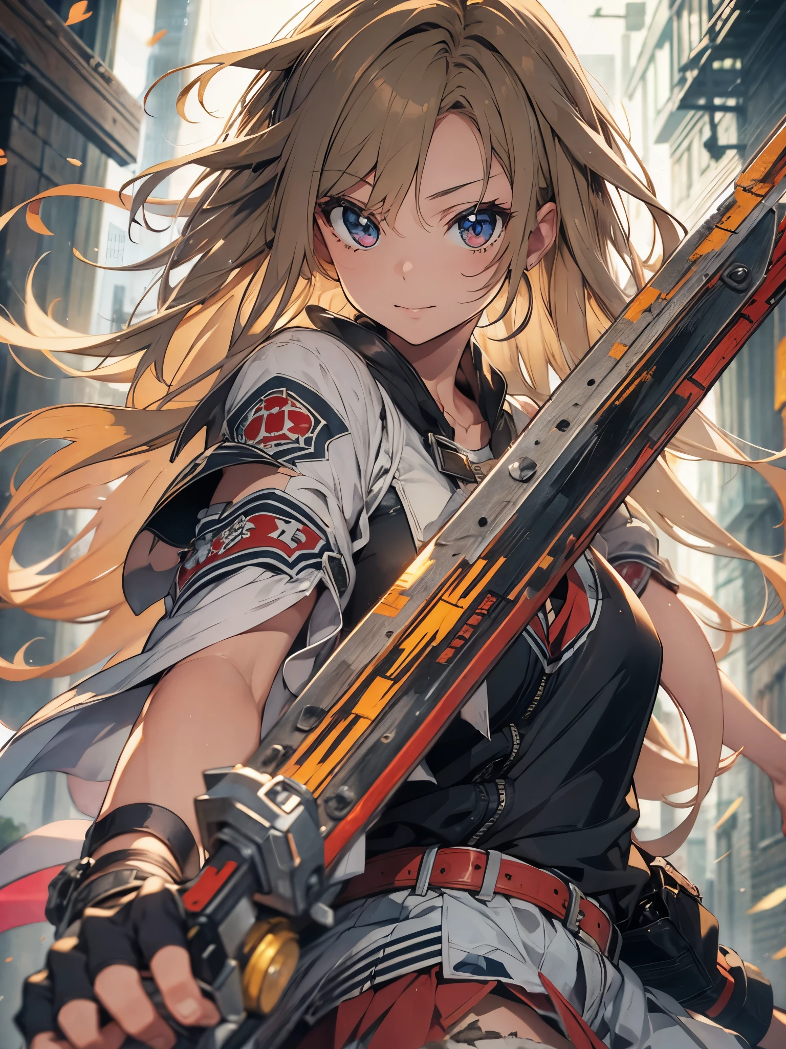 high quality, masterpiece, Super detailed, girl, blonde, tattered clothes, With the sword, 
