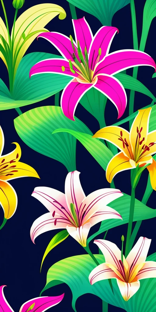 abstract lily flower wallpaper, vector style, splash ink, colorful, intricate  