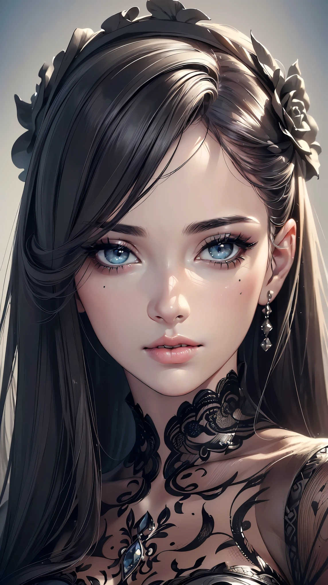(highest quality,4K,8K,High resolution,masterpiece:1.2),super detailed,(realistic,photorealistic,photo-realistic:1.37),beautiful and fine eyes,beautiful detailed lips,highly detailed eyes and face,long eyelashes,1 girl,minimalistic,ink,Black and white art,portrait,soft lighting,Subtle Colour.