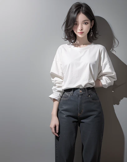 woman. Morocha. Short stature. Cabello negro con dos colitas. Cuerpo delgado. Buen cuerpo campera recortada. Abdomen desnudo. Hip pants. Pierna gruesas.
