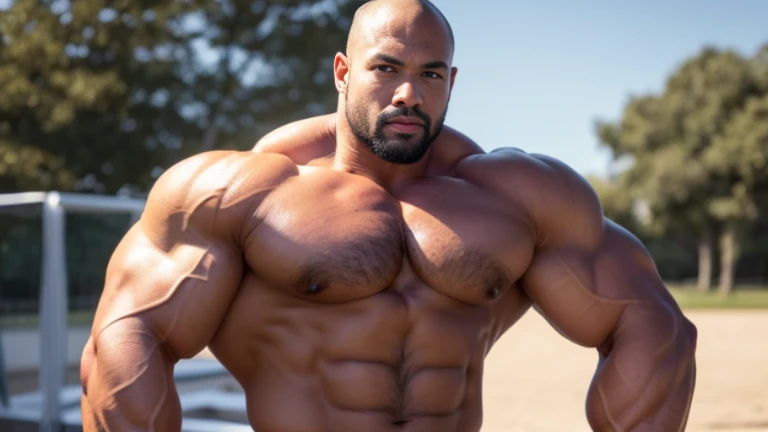 (Highly detailed 8K wallpaper), asian man, muscle worship, fold your arms, On the playground, baseball uniform, high detail, very short hair, skin head, Circular cut, very large and strong body, bulging muscles, muscular, very large pectoral muscles. Very sexy abs, legs are muscular, Toned figure, brightens oily skin, muscular, Tank top, T-shirt, long shot, wide shot