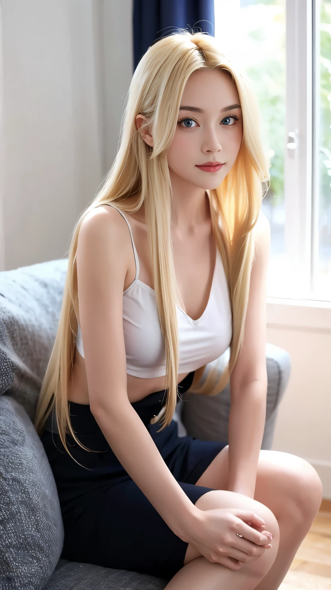 highest quality Shining, clear, white skin、Her windblown blonde hair hides her beautiful face、huge、20 years old cute sexy little beautiful face、Beautiful straight hair that stands out、growing up, Sparkling light blue eyes、long silky bangs that cover cute eyes, Sexy and cute young woman with super long hair hiding her sexy face、Super long, natural platinum blonde shiny hair Beautiful bangs that cover the forehead and reach the eyebrows Beautiful chest whole body Lower Body Overall image Sensual pose They are trying to seduce me. A devilish look peace sign Sexy goth costume Trying to kiss her with her beautiful lips Beautiful legs with buttocks sticking out Wearing knee socks Beautiful nipples Beautiful groin area
