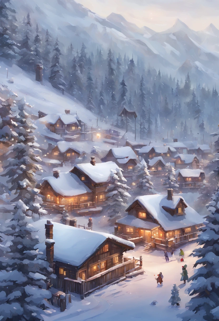 {
  "Type of Image": "Digital Illustration",
  "Subject Description": "A snowy mountain resort during the winter season, with cozy log cabins surrounded by snow-covered pine trees. Guests are seen enjoying the outdoor hot springs with steam rising into the crisp air, and ski slopes are busy with skiers and snowboarders.",
  "Art Styles": "Semi-realistic with a touch of whimsy",
  "Art Inspirations": "Behance, Studio Ghibli",
  "Camera": "medium telephoto lens",
  "Shot": "medium shot",
  "Render Related Information": "8K resolution, detailed textures of snow and wood, ambient light with a focus on warm interiors"
}