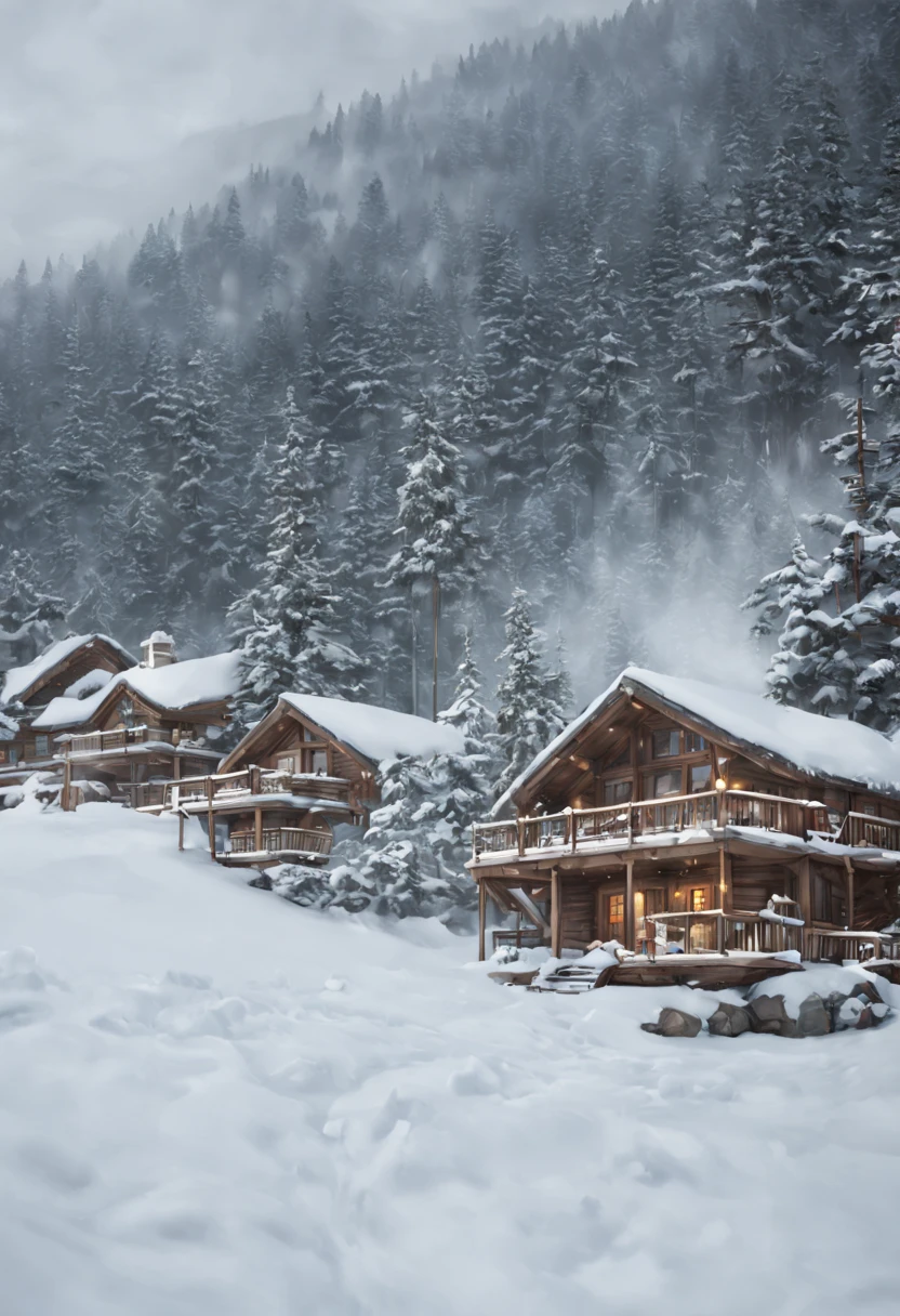 {
  "Type of Image": "Digital Illustration",
  "Subject Description": "A snowy mountain resort during the winter season, with cozy log cabins surrounded by snow-covered pine trees. Guests are seen enjoying the outdoor hot springs with steam rising into the crisp air, and ski slopes are busy with skiers and snowboarders.",
  "Art Styles": "Semi-realistic with a touch of whimsy",
  "Art Inspirations": "Behance, Studio Ghibli",
  "Camera": "medium telephoto lens",
  "Shot": "medium shot",
  "Render Related Information": "8K resolution, detailed textures of snow and wood, ambient light with a focus on warm interiors"
}