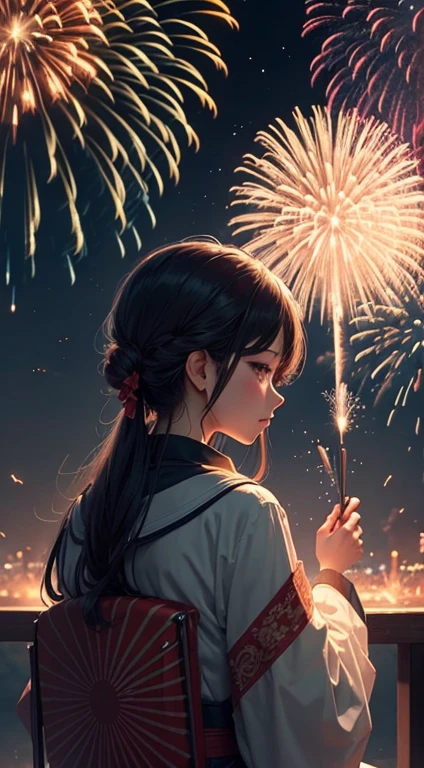 You were the fireworks that flashed in my night,anime illustration,fantasy,風景のみ