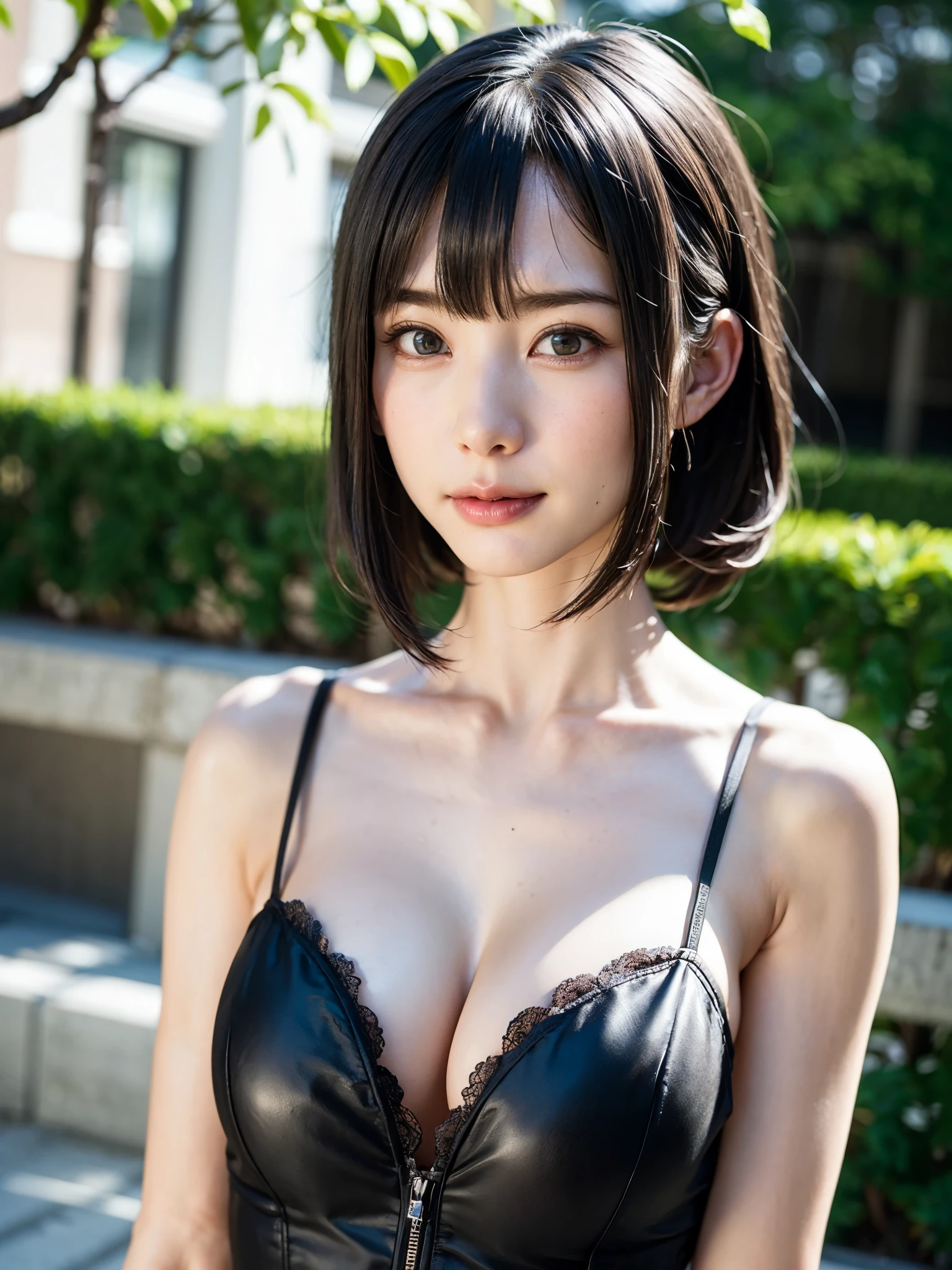 1 girl、highest quality、realistic、Report、Depth of written boundary、natural soft light、daytime、charm、beautiful face、cleanliness、pure face、white skin、cute hawk hair、bangs、beach、Light of the sun、Nedium Breast Body Esbian、((セーター黄金比のbeautiful face 対称性のあるbeautiful face))、long neck、show me your ears、bangsのあるきれいな短いボブヘア、smile with your mouth closed:1.4、smile with your mouth closed:1.4、perfect hands指、perfect hands、perfect body、perfect face、shine a light on the eyes、perfect anatomy:1.4、very cute super model:1.4、{Huge|big|Hugeな|mega} chest:2, cleavage:2