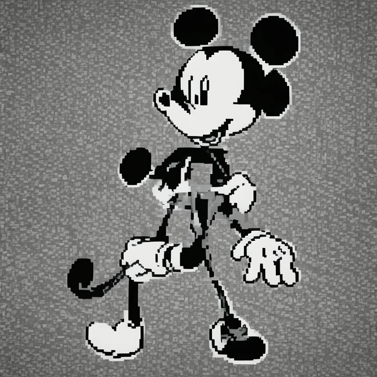 mickey mouse，Pixel，side，one，black and white