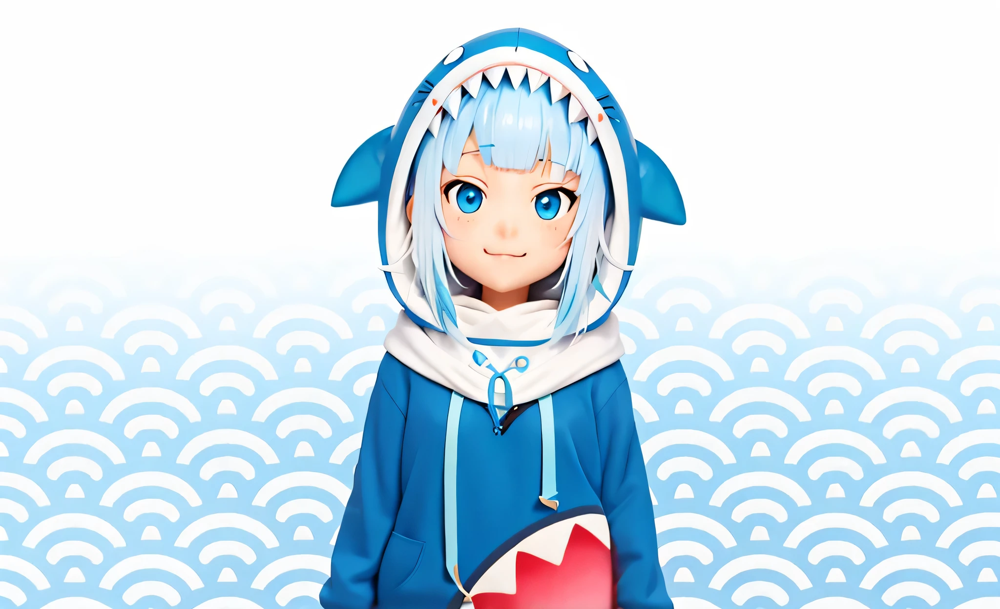 wearing a blue hoodie、Anime girl carrying a shark, Hilabi, Meow three, Fleet collection style, Anime visual of a cute girl, Reincarnated Starla Slime Dartacon, blue shark, Shikami, live2d virtual YouTuber model, anime monster girl, samadai, Rimuru Storm, dead