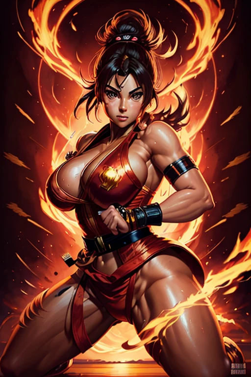 Create a high-quality illustration, em estilo de pintura digital, inspirada no texto a seguir: a boy dressed in karate costume, segurando uma bola de fogo. The painting will be done in oil painting style, como Makoto, with influences from Chen Jiru and Liao Chi-chun. The boy will be in a martial art pose, demonstrating strength and determination. Pay attention to the details of karate clothing, com destaque para as dobras e texturas. The fireball will be held masterfully, com chamas vibrantes e realistas. Create detailed smoke, inspirada na forma de Bushido, como Liao Chi-chun, para enfatizar a intensidade da cena. Use digital painting techniques to create an illustration that is rich in colors and textures, capturing the essence of Makoto's painting style. The work must also be inspired by Gatoken Shunshi, with the impressive representation of Firebending. The goal is to create a detailed, high-quality digital painting that combines martial art elements, fire and movement in a visually striking composition.