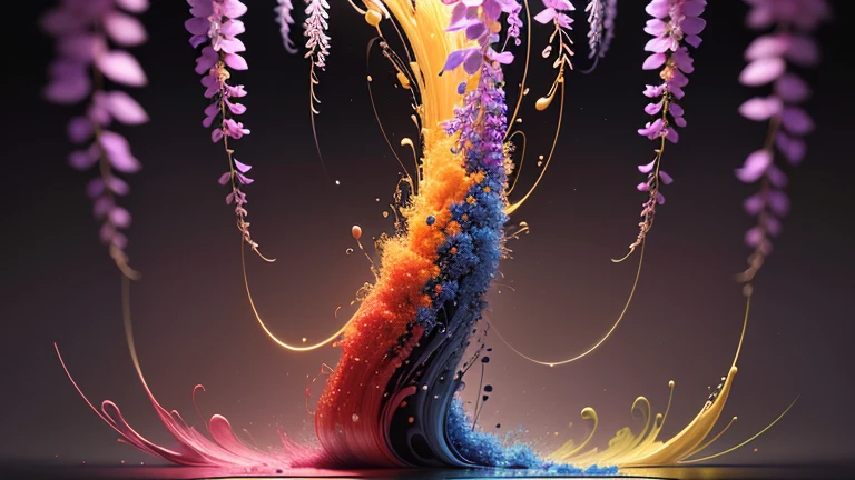 ((best quality)), ((masterpiece)), (detailed), best quality, masterpiece, ultra high resolution, (Photorealistic:1.4), Surrealism, like a dream, Thousand gold wisteria flowers, ((Abstractionism)), embroidery, Fresh colors，8K ultra-clear