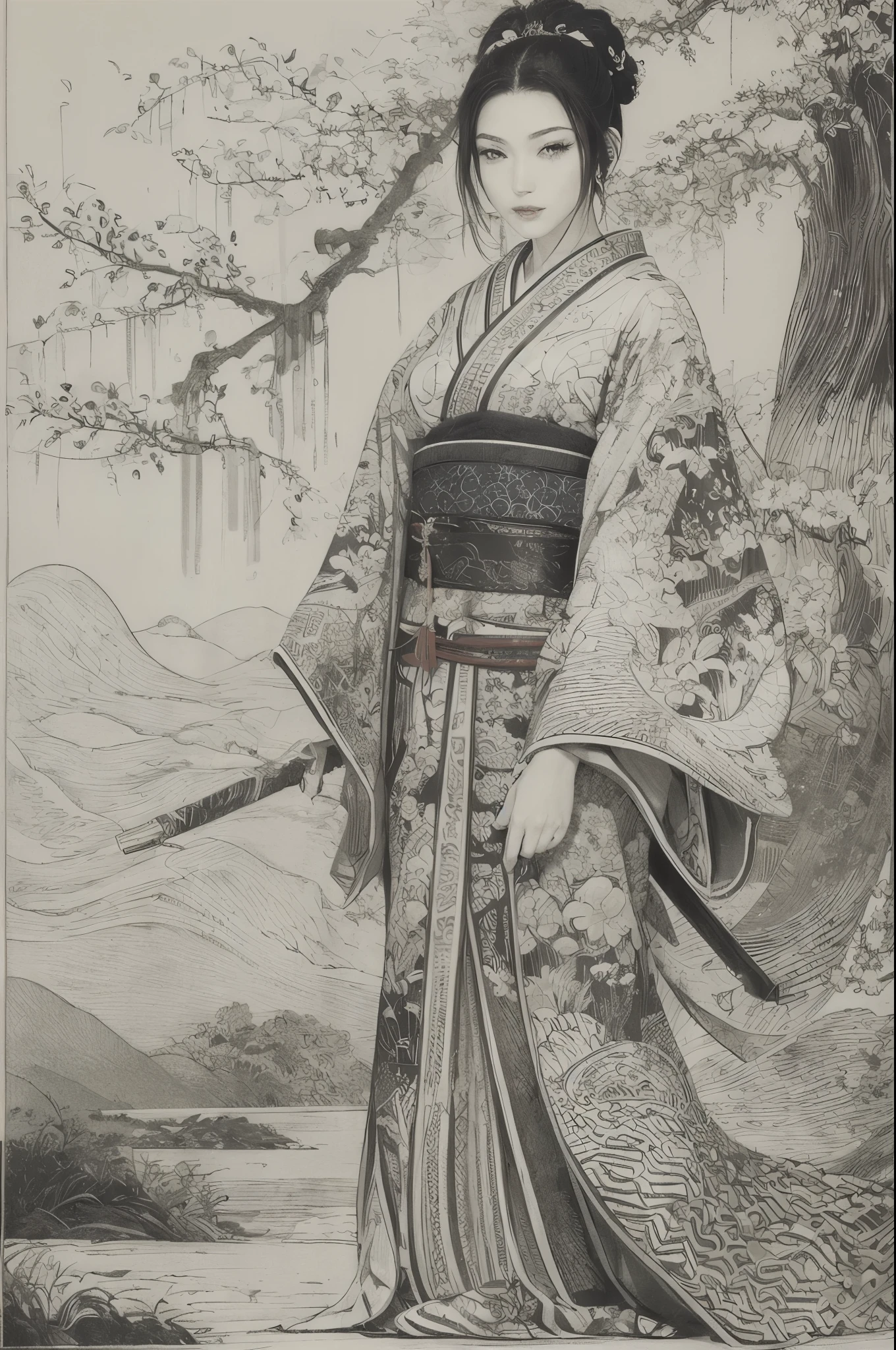 Umalinda warrior sexy, pretty face, Delicious Company, alluring figure, Wearing a sexy open kimono.
The artwork is created in a medium reminiscent of Japanese ink paintings....., 具有大胆的笔触和Monochromatic color palette. artist'Masterful technique reveals the intensity and power of the image'The presence,with the highest quality, Perfectly capture every detail with ultra-high resolution. Textures and intricate patterns on kimonos are rendered with extreme precision. The lighting has been carefully designed,Enhance drama, Features deep shadows and subtle highlights.
General, The artwork exudes elegance and power, Combining traditional Japanese aesthetics with a modern feel. Monochromatic color palette, Combine details, Create captivating and immersive experiences for your audience.