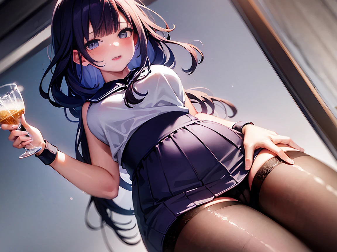 beautiful，official art，Excellent texture，8K，masterpiece，best quality，完美的detail，1 female high school student，cute，Smile，shy，Pampering，blush，Open your mouth wide，detail，Transparent ultra short sailor suit，see-through miniskirt，Show your whole beautiful belly，beautiful大腿，Detailed fingers，Sitting on a snowy mountain，White snow，blue sky