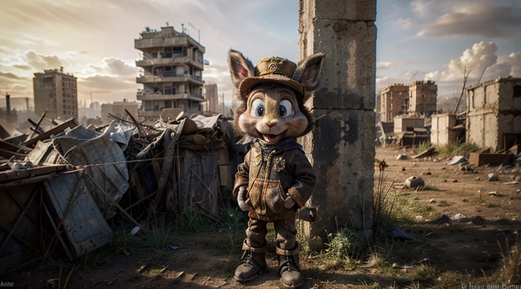 Bugs Bunny from Looney Tunes with reptile eyes and Soviet hat., Post-apocalyptic clothing and post-apocalyptic events --Automatic 