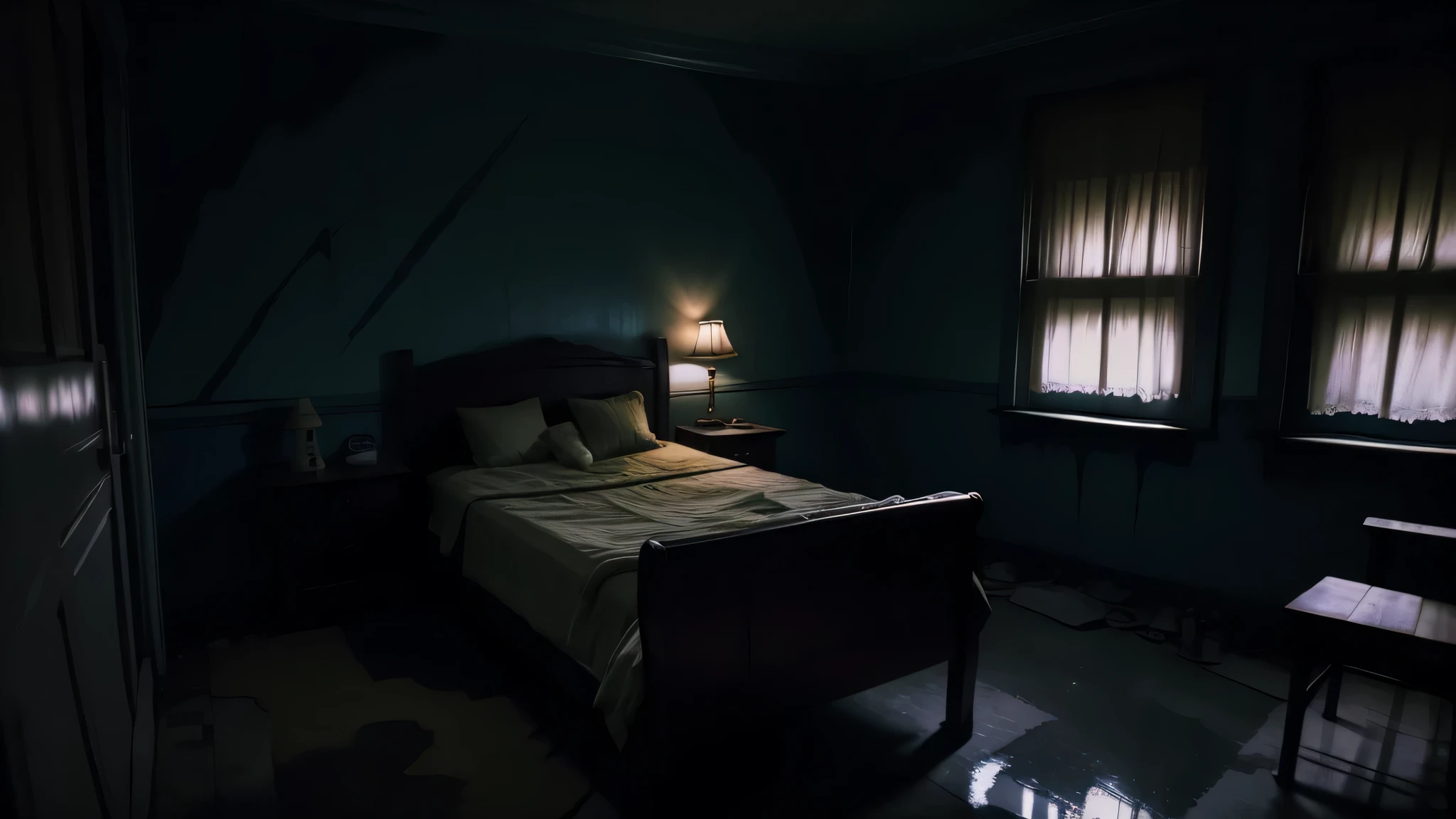 Bedroom, dark light ambiance, hospital psychiatrique