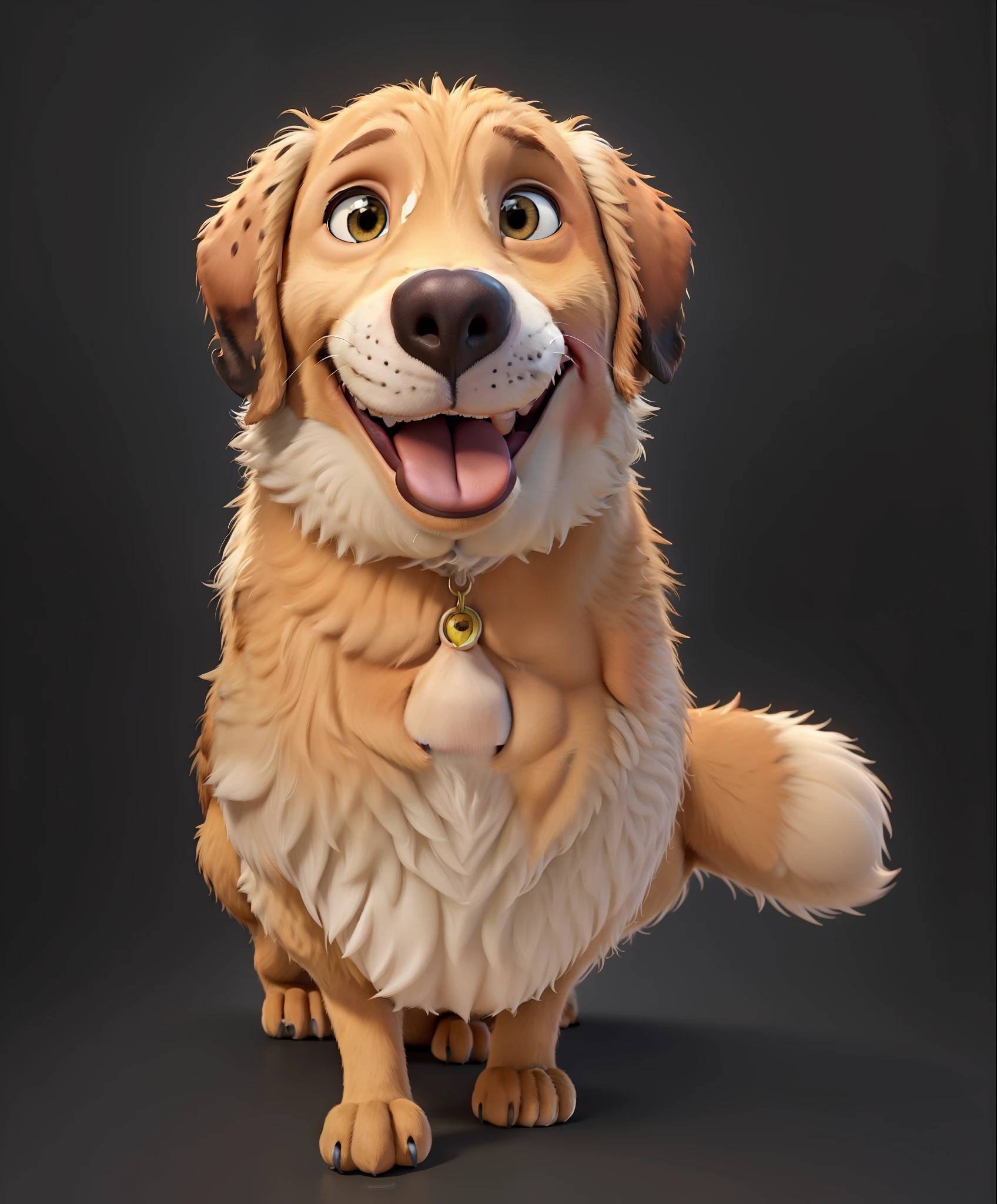 A Disney Pixar-inspired movie poster with the title ‘YOUR TITLE’. A VERY DETAILED DESCRIPTION OF YOUR DOG. The scene should be set in the distinct digital art style of Pixar, with a focus on character expressions, vibrant colors and detailed textures that are characteristic of Pixar animation.
