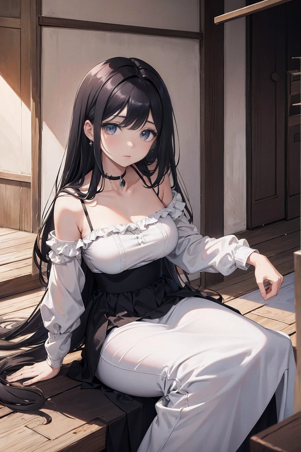 obra de arte, altamente detalhado, ultra-detalhado, frio, Sozinho, (1 garota), (pale skin), olhos azuis gelados, cabelos brancos gelados, mulher jovem, medium breasts, deusa, kuudere legal, (Camisola preta longa), (roupas casuais modernas), com sono, lazy, (sorriso:0.7), (roupas educadas), (fechar roupas), CEO, Rico, hair decoration, alto, (interior), No excitement