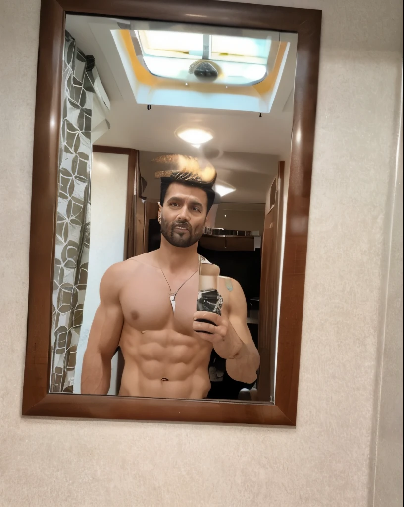 There's a man taking a selfie in a mirror, plano medio de un guapo, he is about 3 0 years old, he is about 30 years old, sin camisa, foto en forma, he is 35 years old, taken in the early 2020s, con abdominales, he is about 2 , clina cristiana