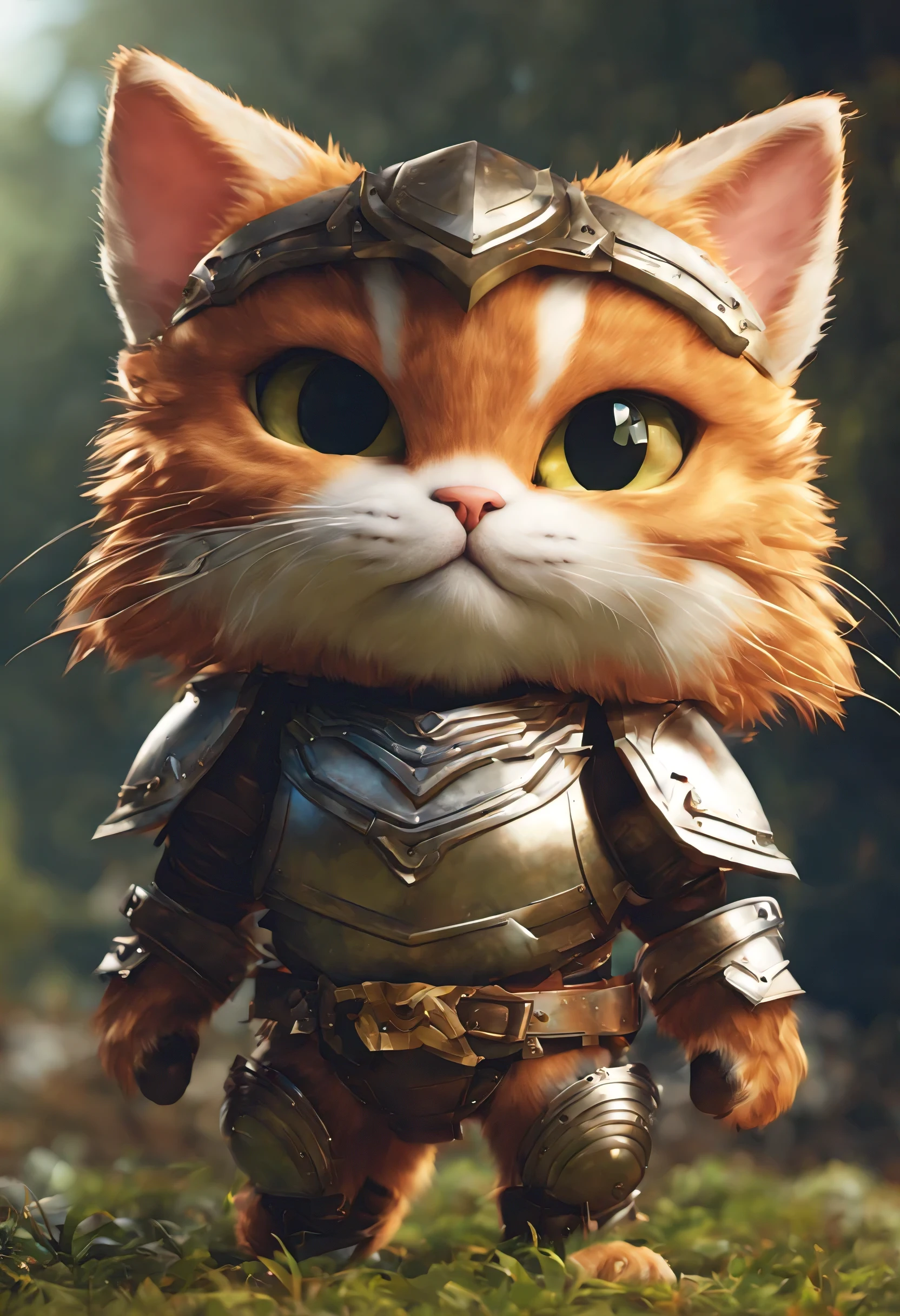 Super cute furry cat warrior wearing armor, actual, 4K, super detailed, vray rendering, Unreal Engine, Midway Art Style