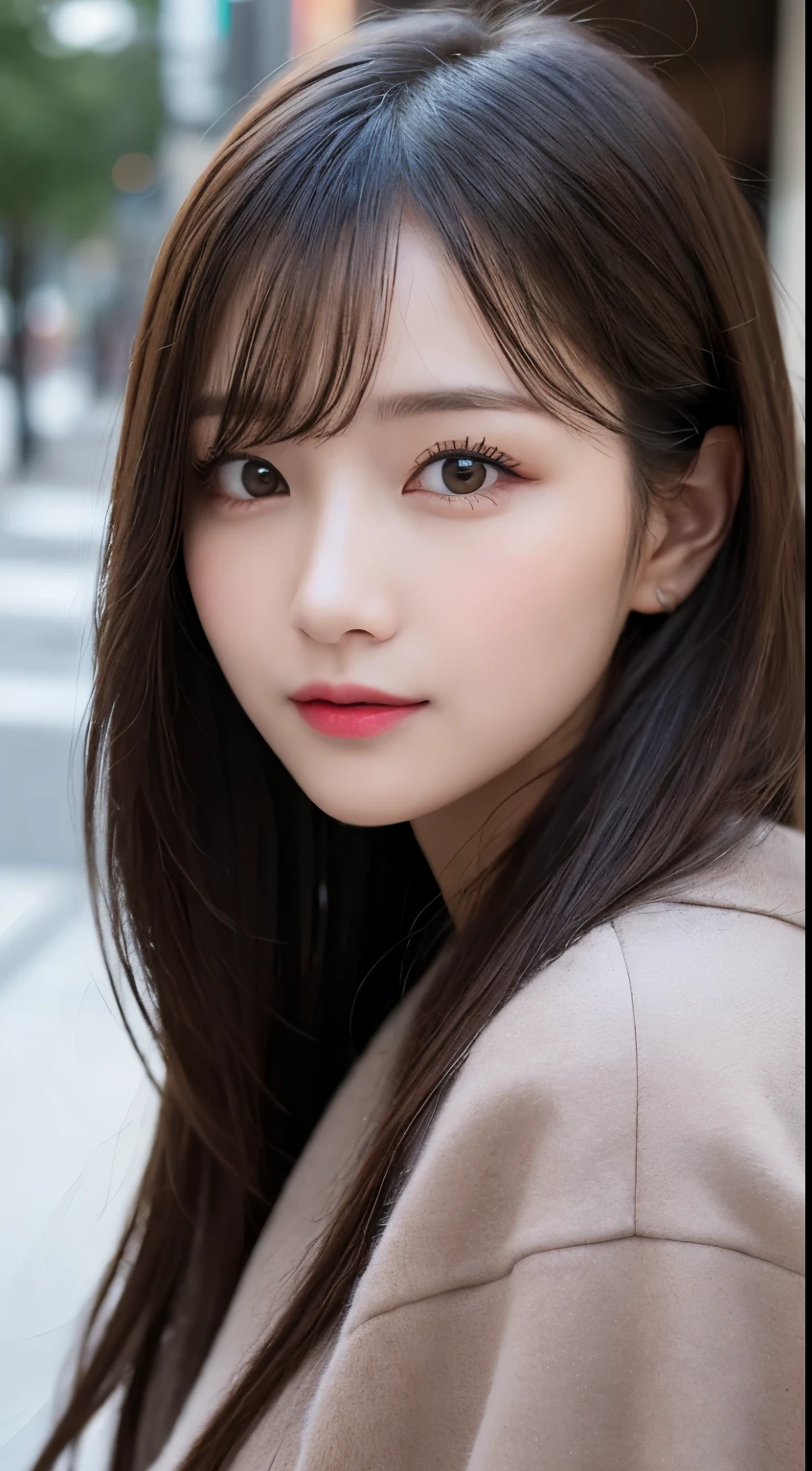 table top, highest quality, shape, Super detailed, finely, High resolution, 8k wallpaper, 完璧なダイナミックな構shape, beautiful and detailed eyes, Gorgeous black fluffy Tokyo winter clothes,ランダムなcute髪,,natural color lip, bold sexy pose,smile、20 year old girl、cute、sexy shot looking at camera,Always blur the background,perfect and beautiful face,Take only the face,beautiful and detailed face、slim face and style,Big eyes、Do gal makeup,small face,Wearing a luxury brand mink coat