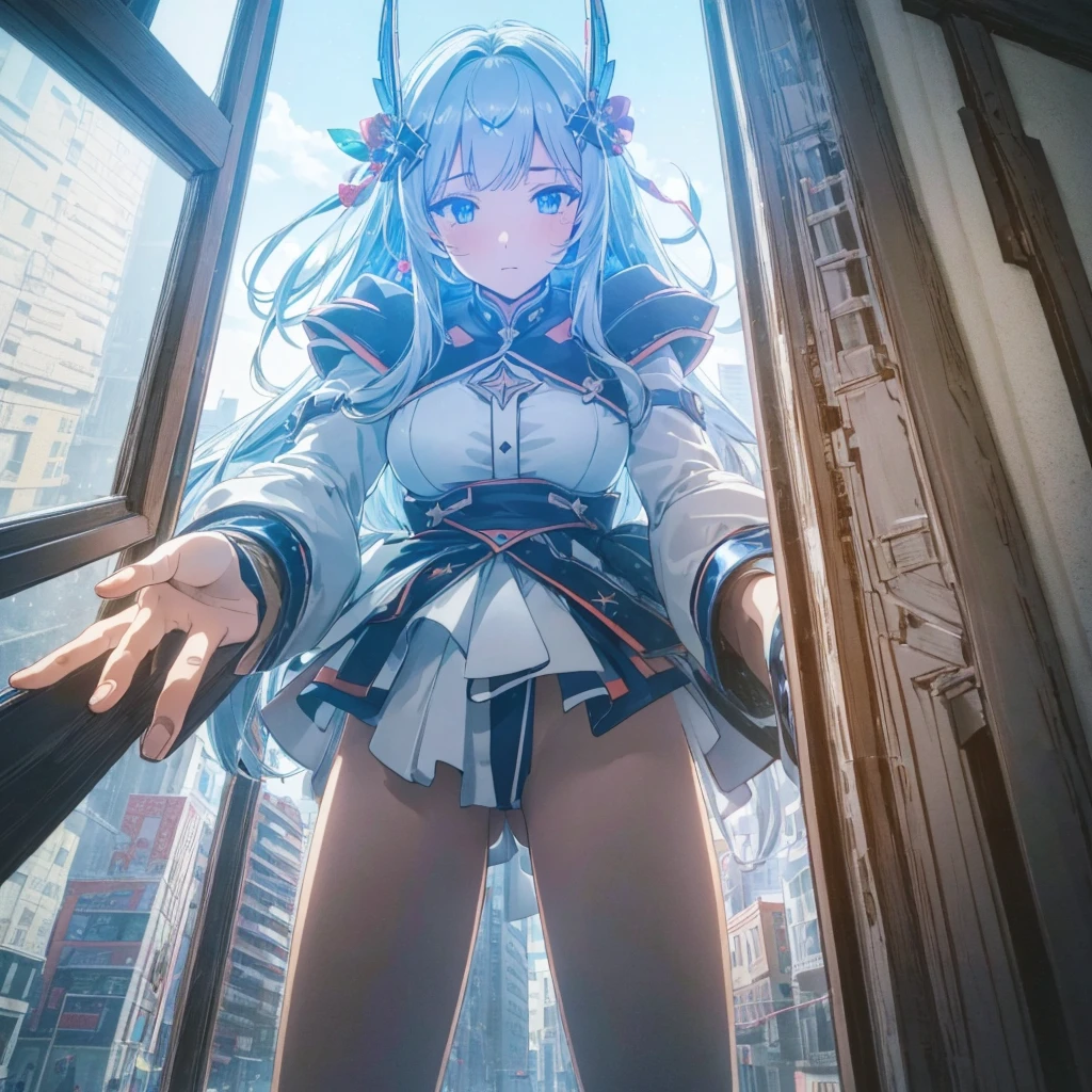 (Best Quality, great, Highly detailed Unity, 8k resolution, Depth-of-field, super fine-illustration:1.5), 3D, insanely detailed, colorful details, natural lighting, natural shading:1.0),
(1girl), (college age:1.0), ultra detailed eyes, detailed skin texture, Sparkling eyes, shiny skin, exposed skin,
see a huge eyes from inside the window, huge fingers resting on the window frame, holding the window frame, (extreme close-up eyes:1.0), looking down, from below,
(mecha musume:1.0), gts, giantess,